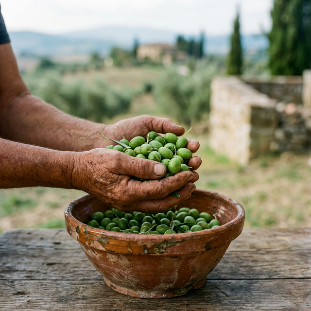 Mani che raccolgono olive