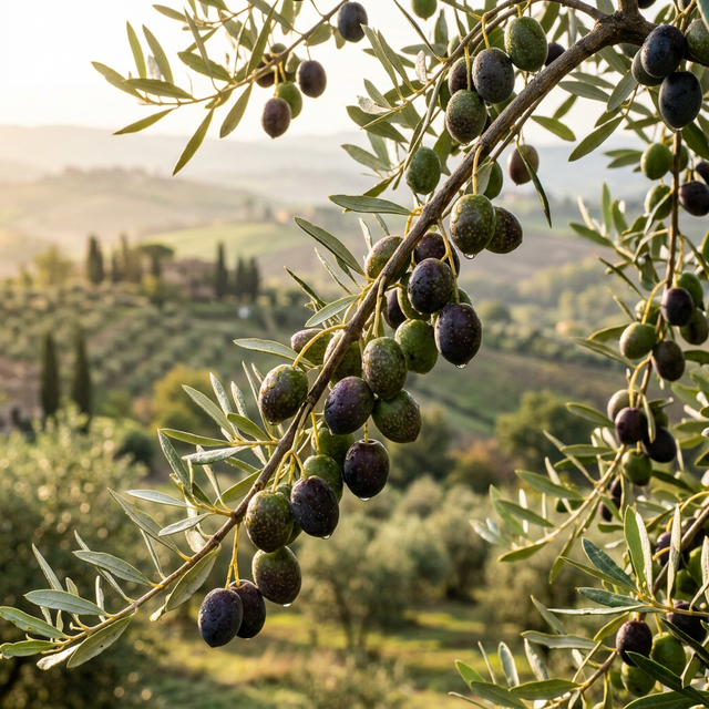 Rami di ulivo carichi di olive
